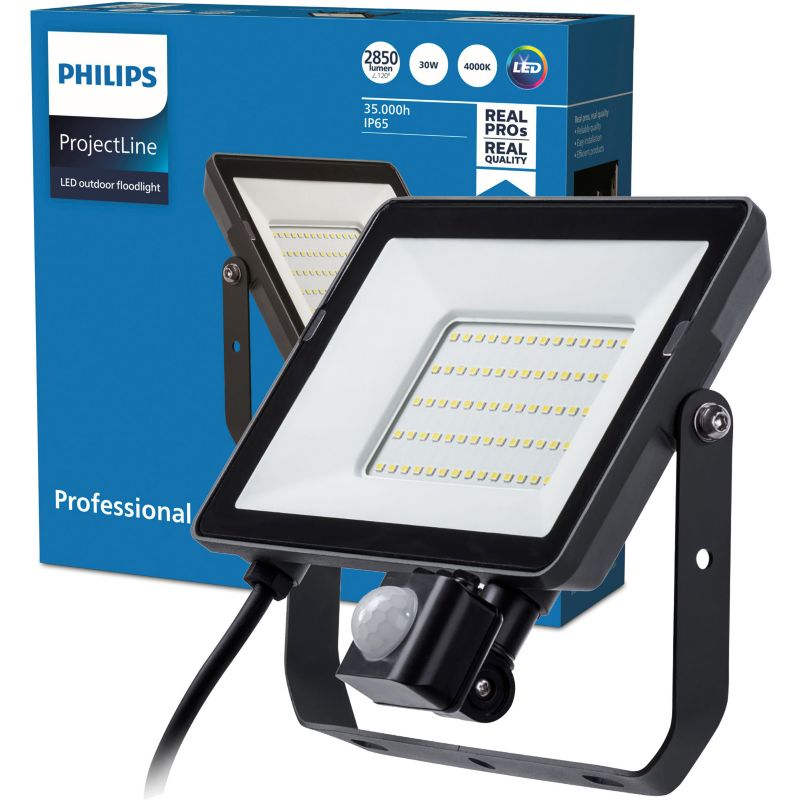 Naświetlacz LED Philips Lampa Reflektor 30W 2850lm 4000K IP65 z Czujnikiem Ruchu i Zmierzchu Czarny 1 szt.