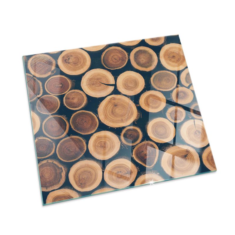 Szklana Podkładka Pod Kominek Kwadrat Wallfluent 50x50 cm Kompozycja z drewnianych fragmentów 1 szt.