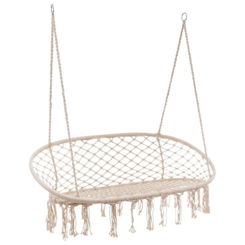 Fotel Wiszący Mirpol 2 os Ogrodowy Plecione Liny, Beżowy 1 szt.