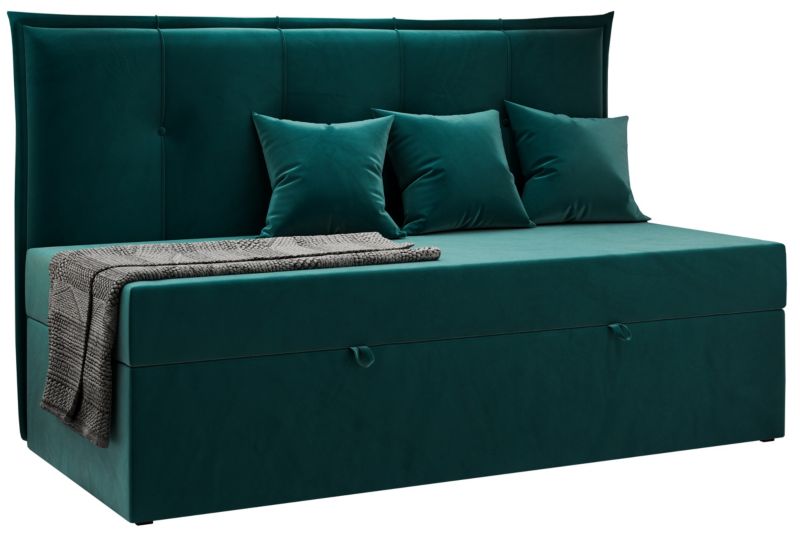 Łóżko młodzieżowe MKS Meble BANCO 90x200 H3 ciemnozielony welwet topper T25 1szt.