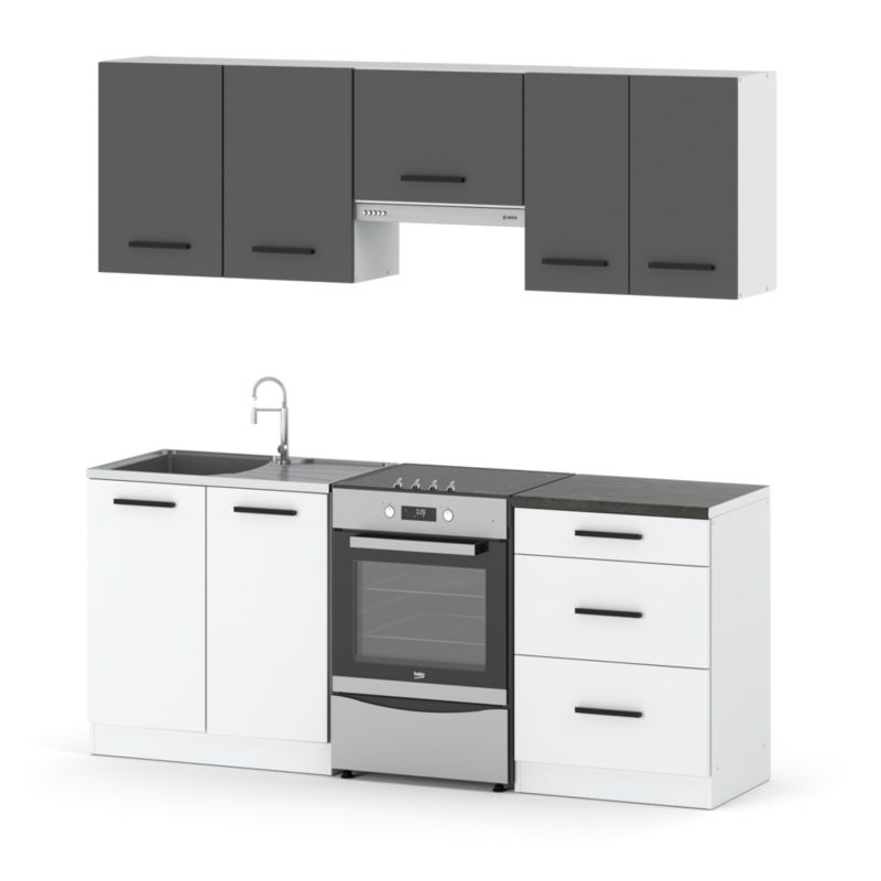 Zestaw Kuchenny Hurtownia-Mebli Z Blatem Kuchnia Mini Mokka Plus 200cm Biały Mat Szary Mat/Biały Mat 200x47x145 cm 1szt.