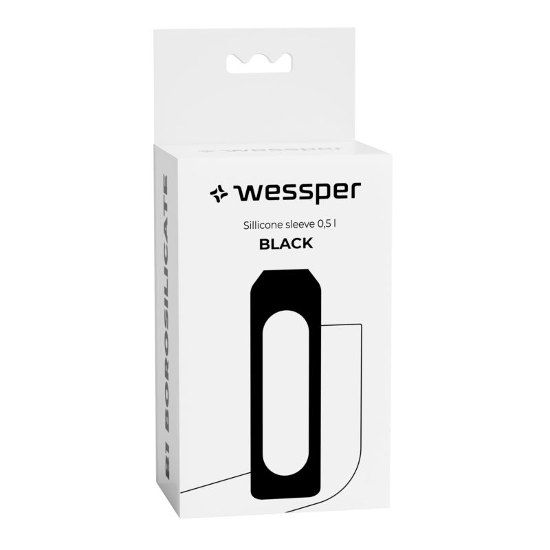 Etui silikonowe, Wessper, do butelki na wodę Wessper B1 BOROSILICATE 0,5L, ochronne, bez BPA, czarny, 1szt