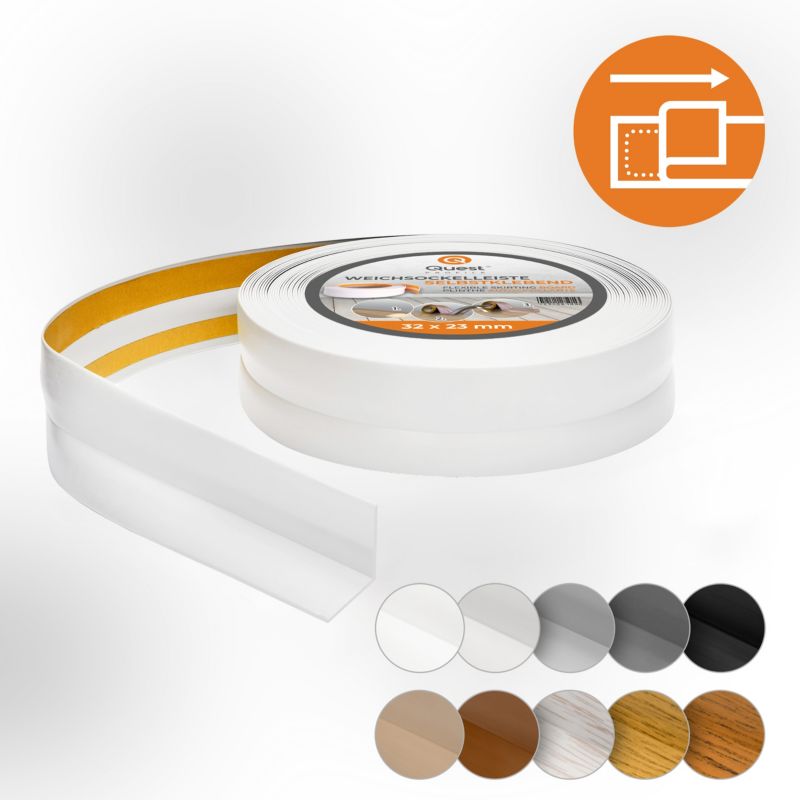 Listwa przypodłogowa PCV 32x23mm, QUEST, samoprzylepna elastyczna, miękka listwa podłogowa, cokołowa, biały, 15m