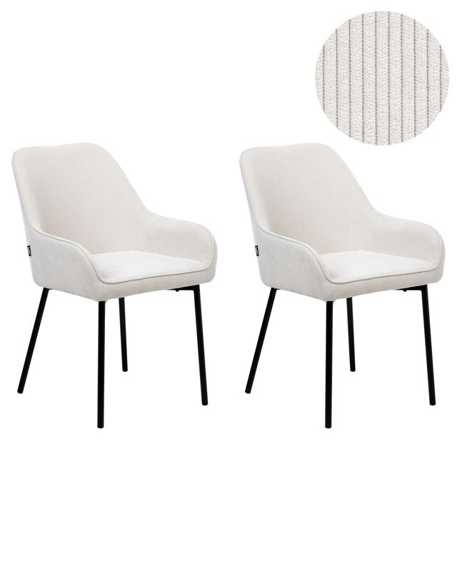 Zestaw 2 krzeseł do jadalni Loverna Sztruks Złamana biel 1 par.