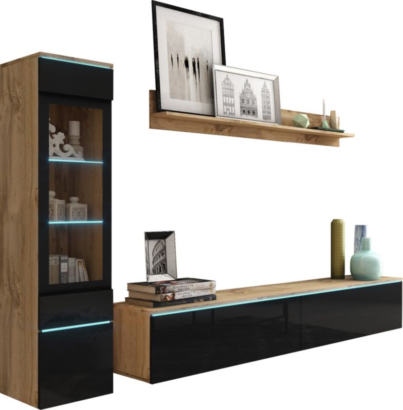 Meblościanka MINIO go for it VEVE 1 dąb wotan/czarny połysk , 1 szt.