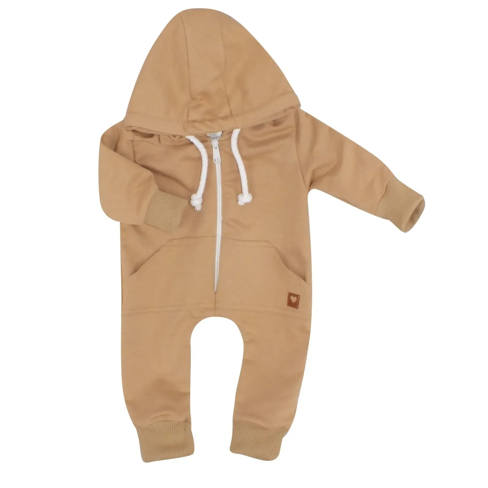 KOMBINEZON Z KAPTUREM PAJAC WYGODNY BAWEŁNIANY PIASKOWY BEŻ ZZ - 86