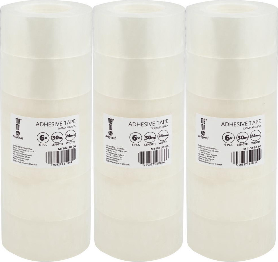 3x Taśma klejąca MemoBe, 24mmx30m, 6 sztuk, przezroczysty