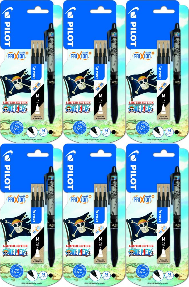 6x Pióro kulkowe wymazywalne Pilot Frixion Ball+ One Piece, 0.7mm, czarny + wkład, 3 sztuki, czarny