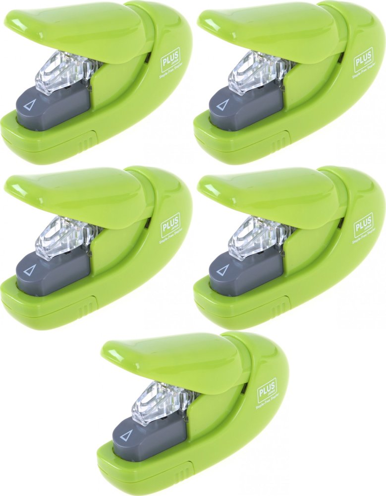 5x Zszywacz bezzszywkowy Plus Staple Free, do 6 kartek, zielony
