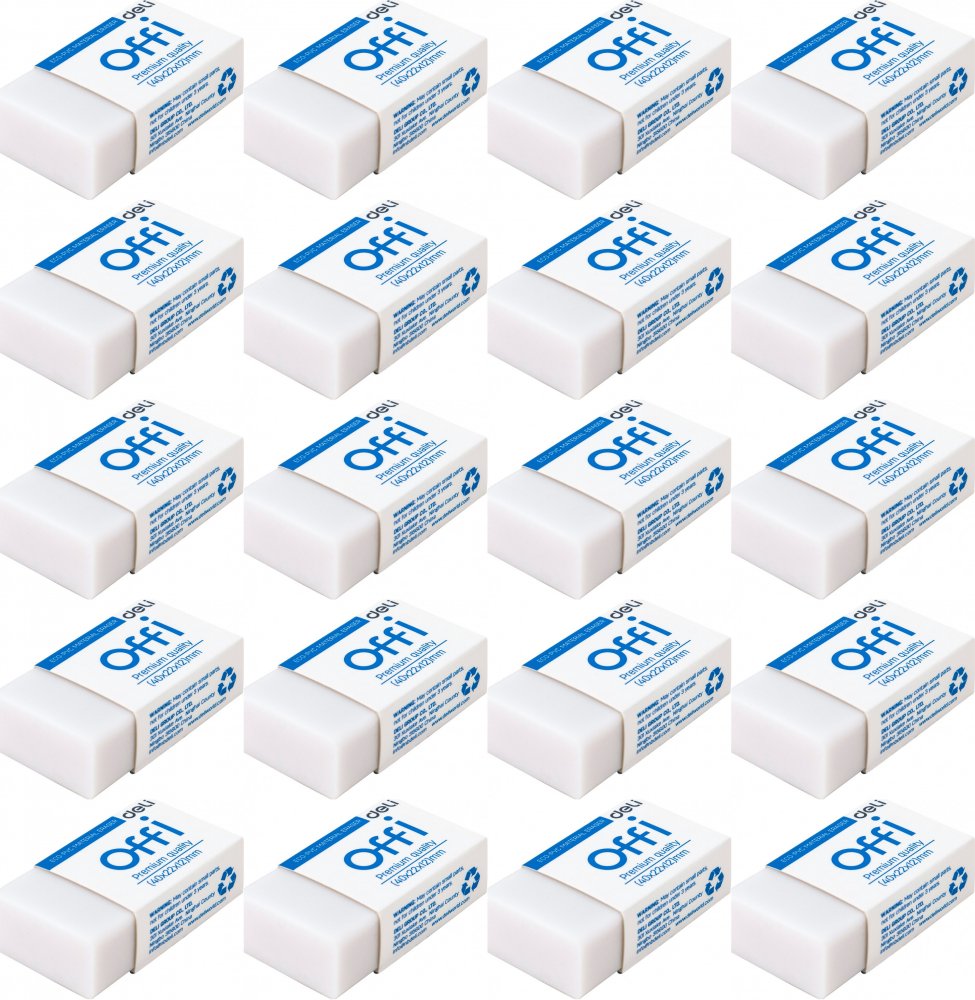 20x Gumka ołówkowa Deli Offi, 40x22x12 mm, biały