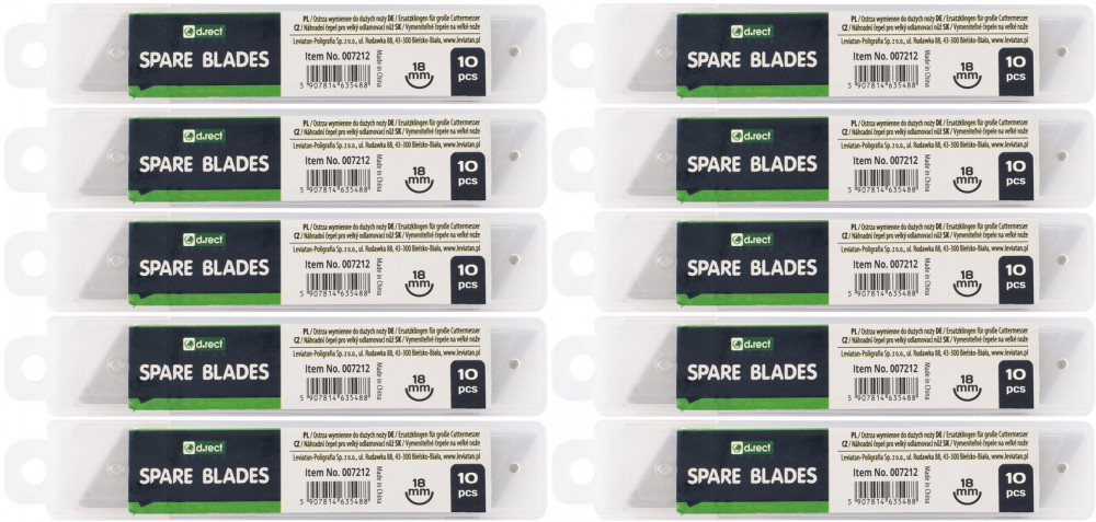 10x Ostrza wymienne do nożyków D.Rect, 18mm, 10 sztuk