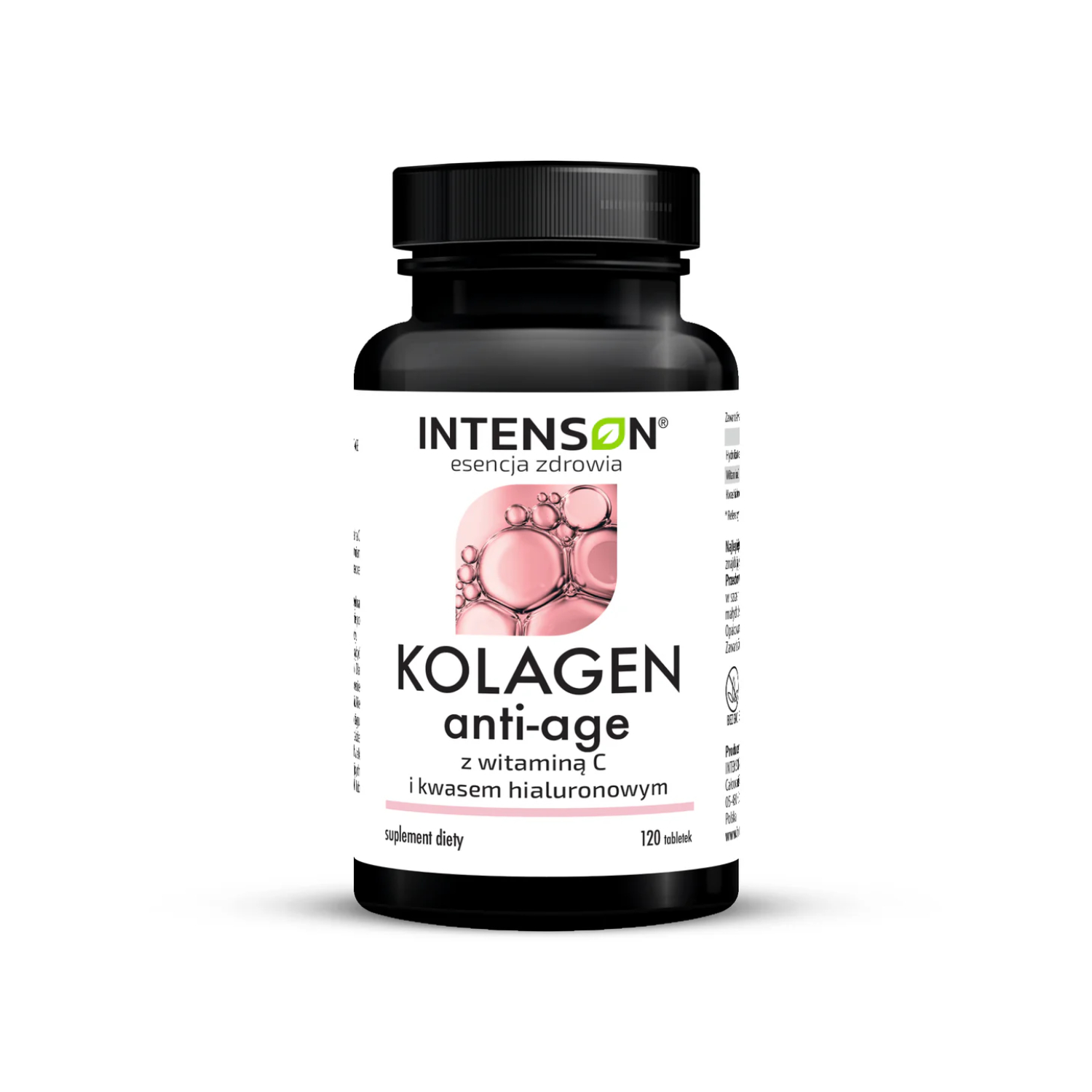 Intenson, kolagen anti-age z kwasem hialuronowym i witaminą c 500 mg, 120 tabletek