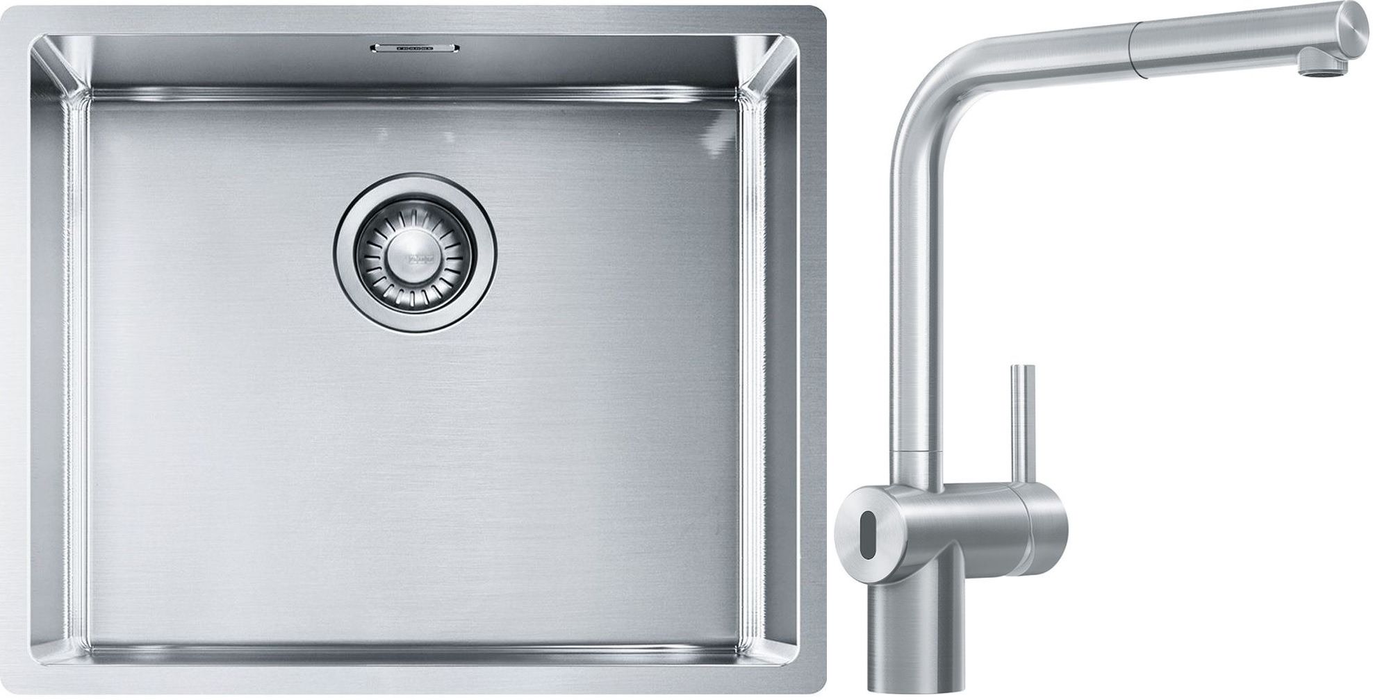 Franke Box BXX 110-50/BXX 210-50 zlewozmywak 54x45 cm stalowy z baterią kuchenną Atlas Neo Sensor stal szlachetna (1270453656, 1150625523) - Wysyłka w