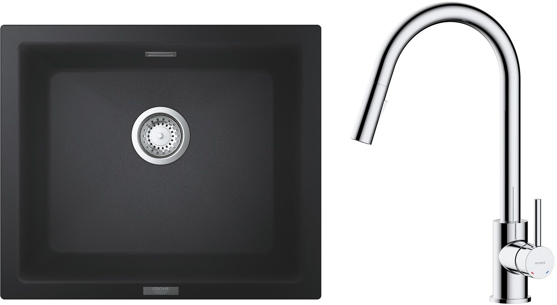 Zestaw Grohe K700U zlewozmywak granitowy 53,3x45,7 cm z baterią kuchenną Oltens Litla czarny granit/chrom (31654AP0, 35204100) - Wysyłka w 24h