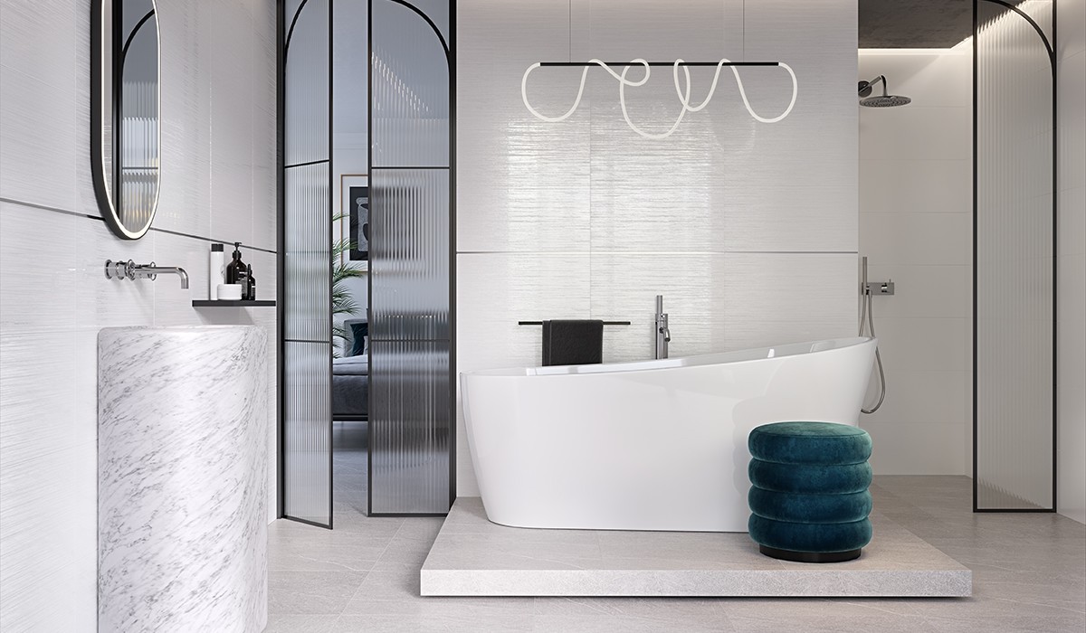 Opoczno Glow white smudges satin płytka ścienna 29,8x59,8 cm biały połysk