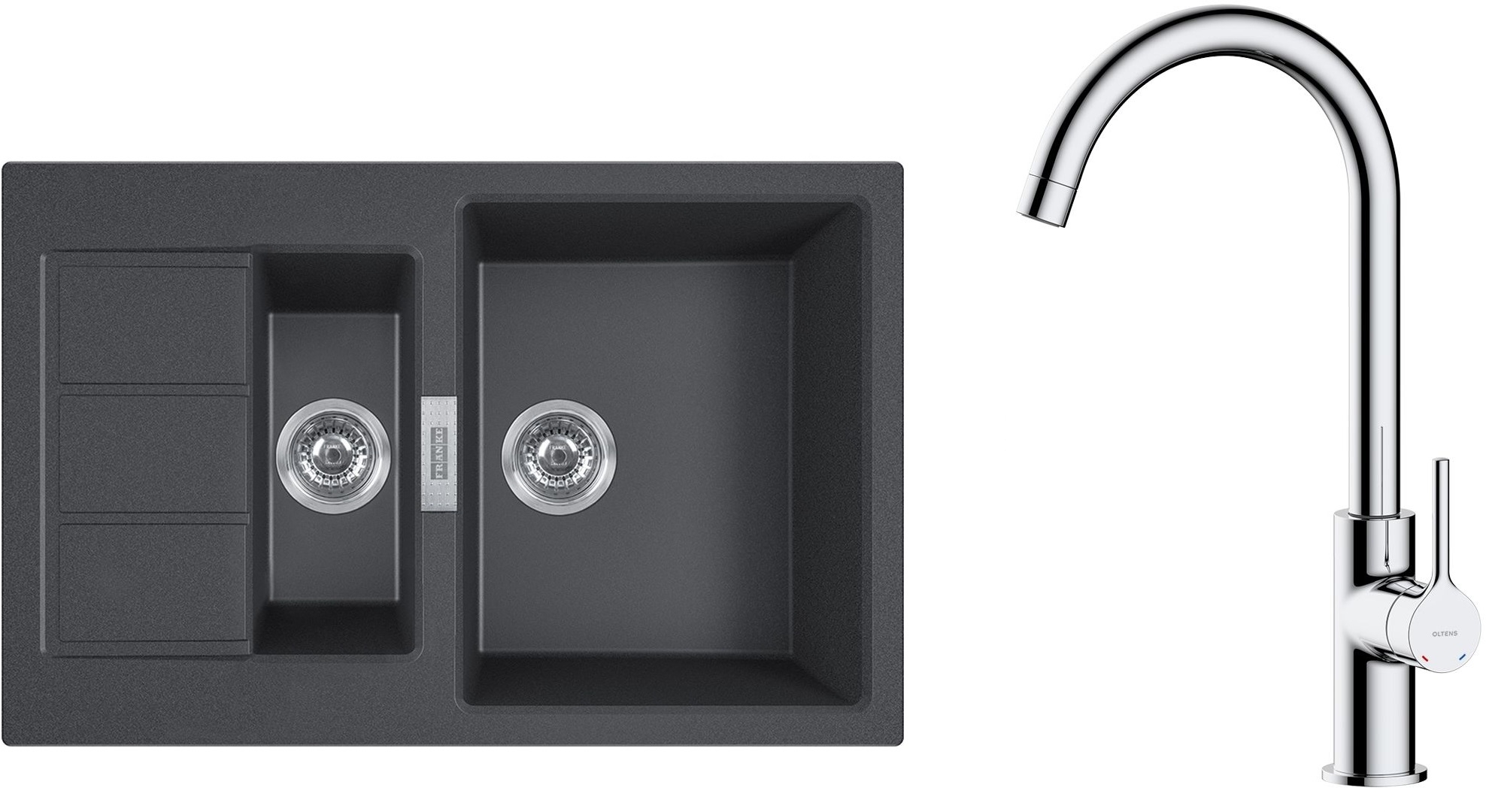 Zestaw Franke Sirius 2.0 S2D 651-78 zlewozmywak 78x50 cm z baterią kuchenną Oltens Skafta onyx/chrom (1430618687, 35206100) - Wysyłka w 24h