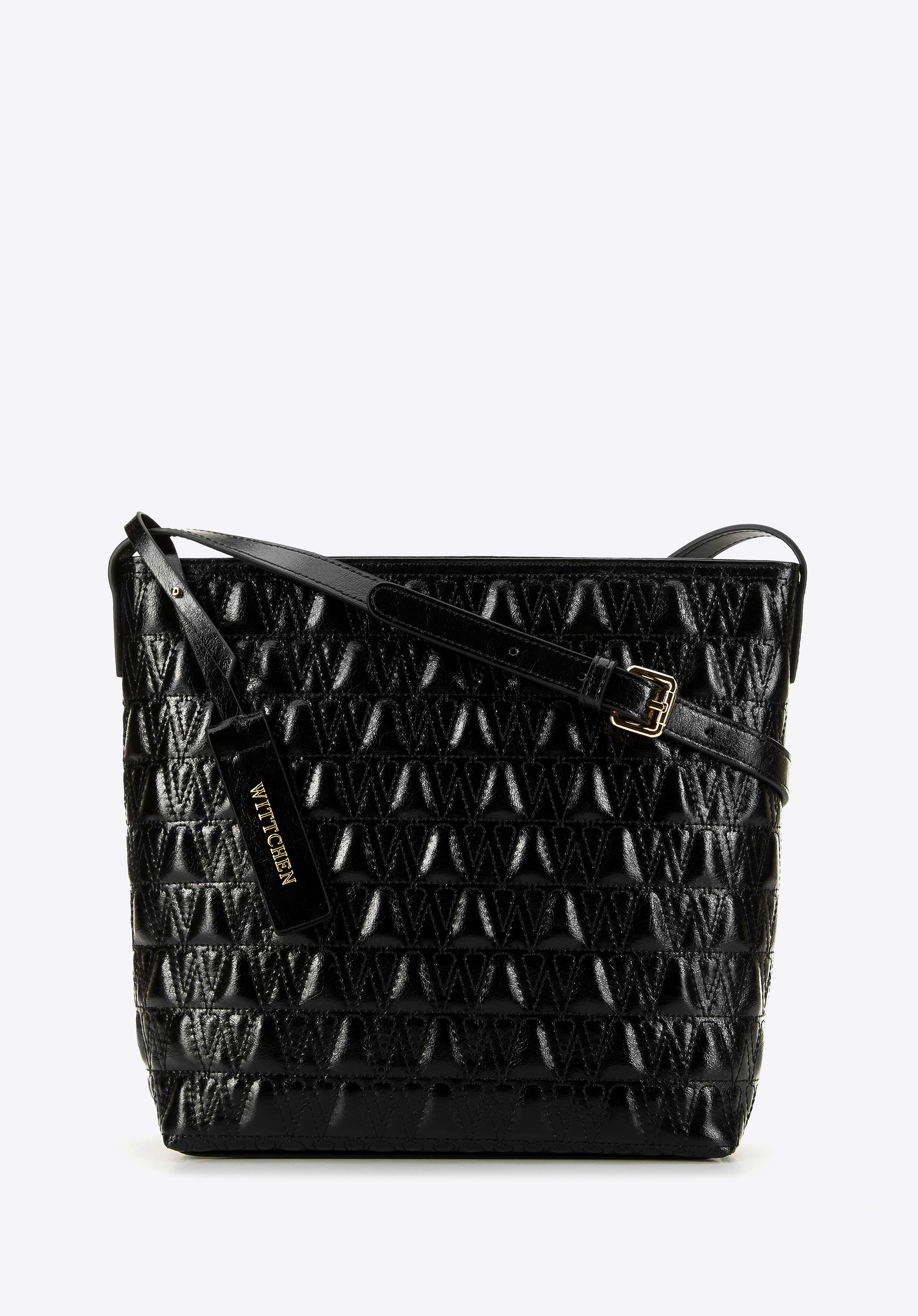 Damska torebka skórzana typu worek z przeszyciami czarna