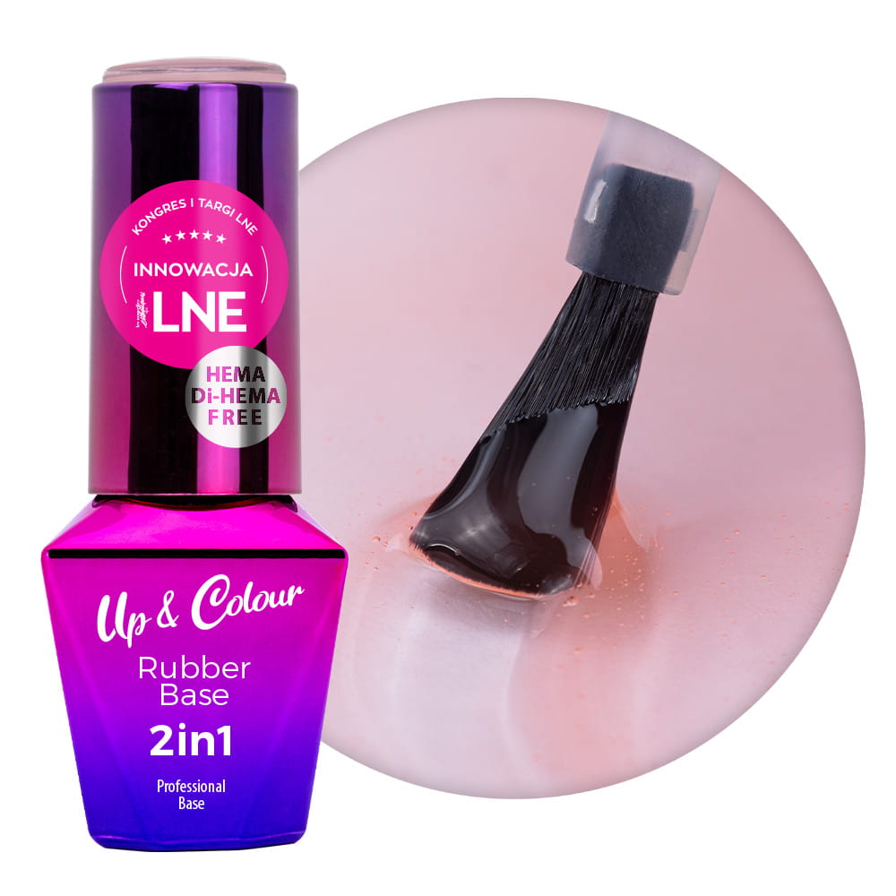 Baza kauczukowa Rubber Base 2w1 Up&Colour MollyLac Peach Glass HEMA/Di-HEMA Free 10g nr 6