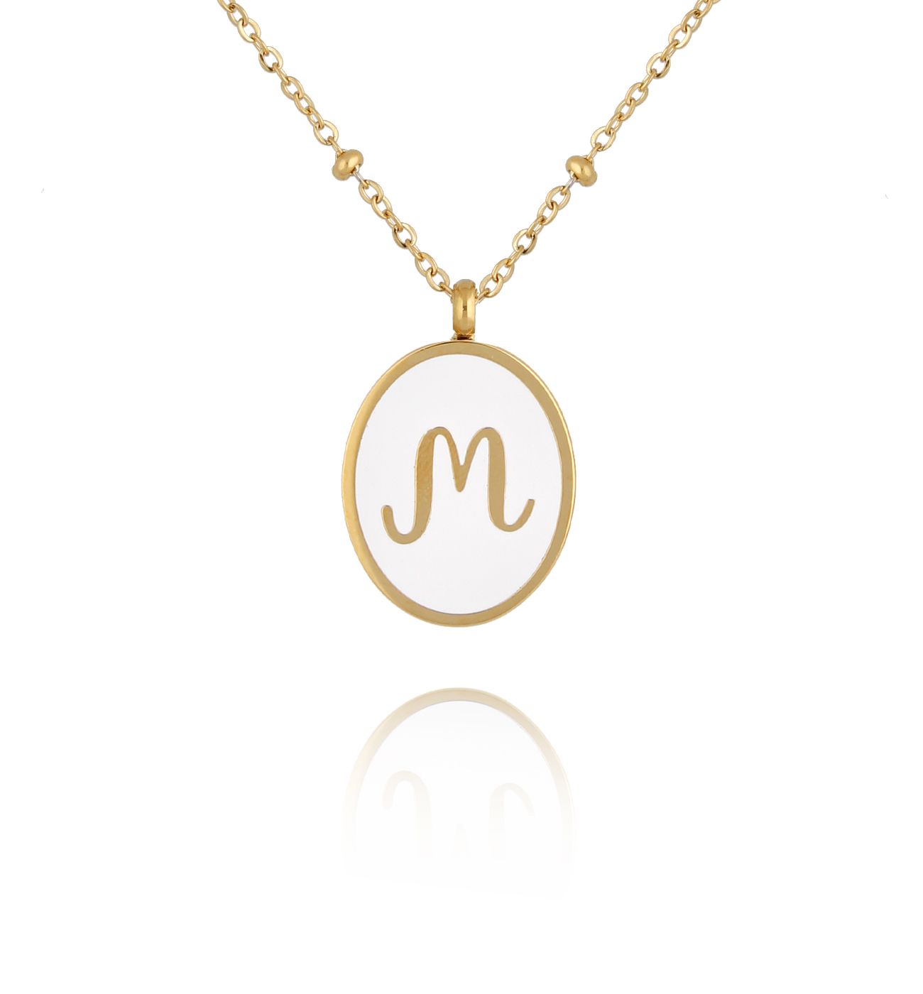 Naszyjnik z białą emalią z literą M Vintage Enamel Alphabet NSA0571