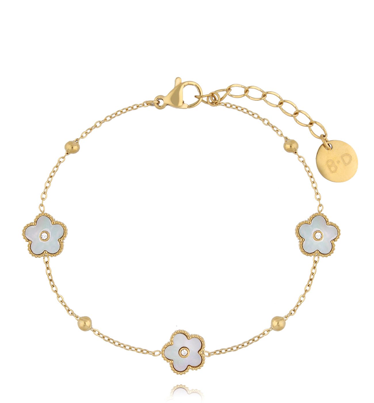 Bransoletka z kwiatuszkami złota BSY0176 - By Dziubeka