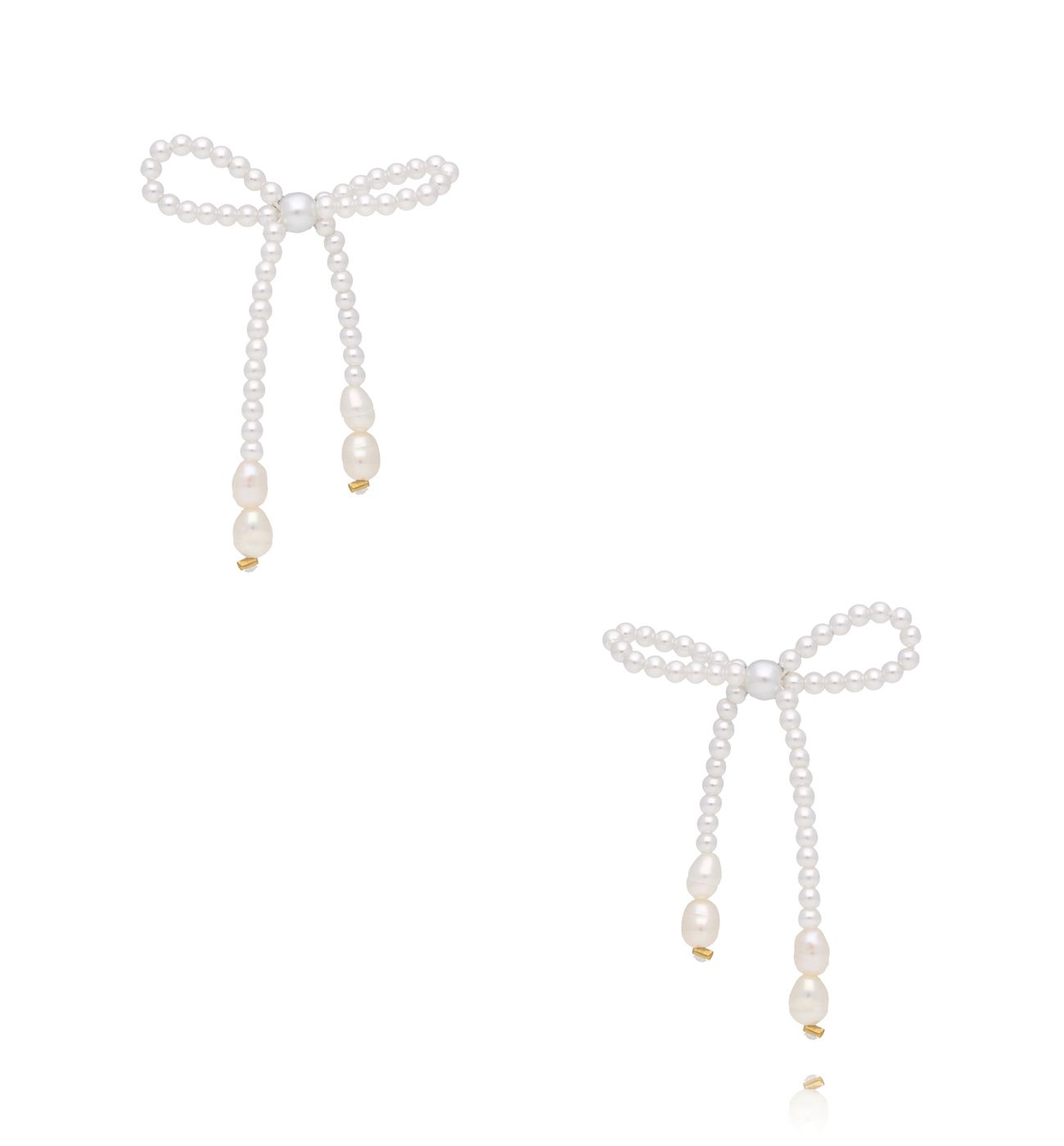 Kolczyki kokardki białe z perełkami KSY0318 - By Dziubeka