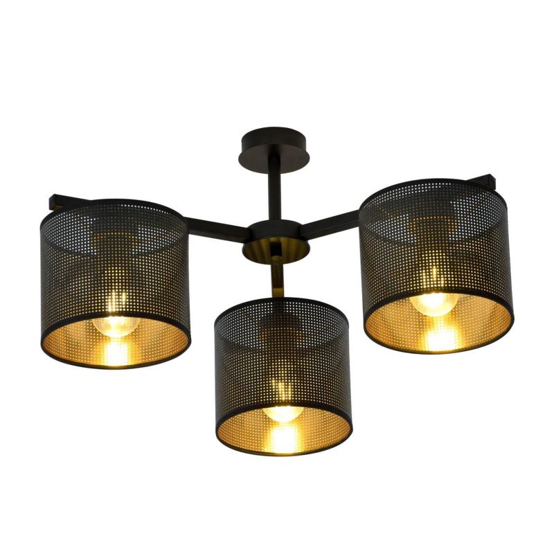 Lampa sufitowa Emibig Jordan czarna-czarna-złota wym: 31 x 55 cm 3xE27 x 15W 1 szt.