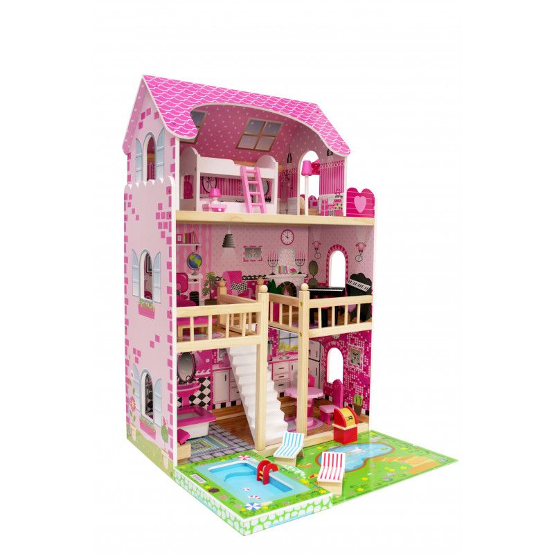 Drewniany Domek Dla Lalek 4iQ Group Daria różowy 1szt.