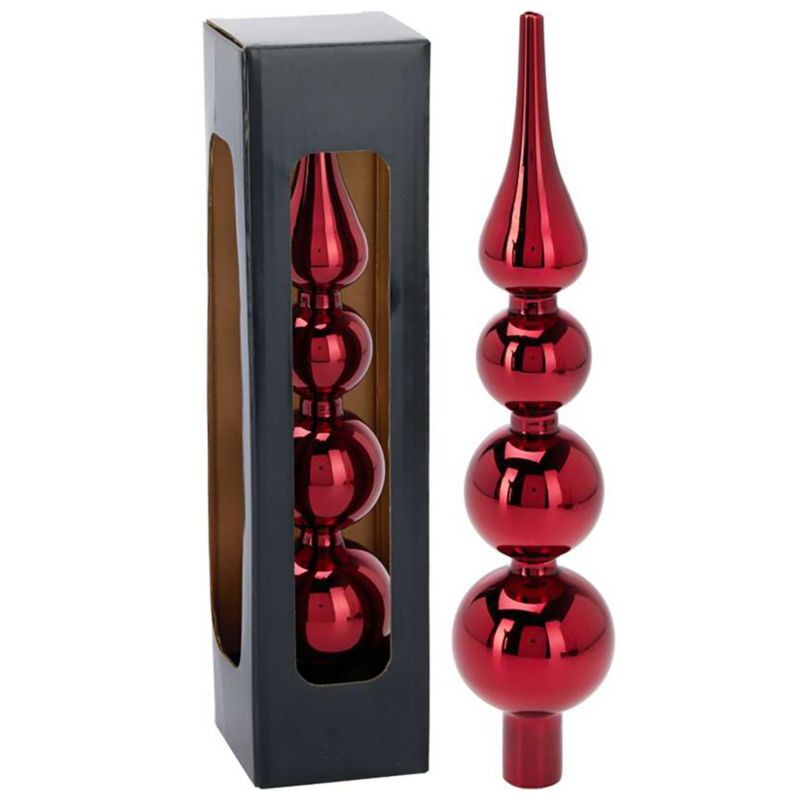 Czubek Na Choinkę EDANTI Szpic Dekoracja Świąteczna Szklana 28 v Czerwona 1 szt.