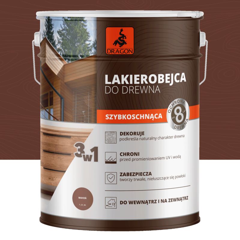 Lakierobejca do drewna szybkoschnąca Dragon Mahoń 5L