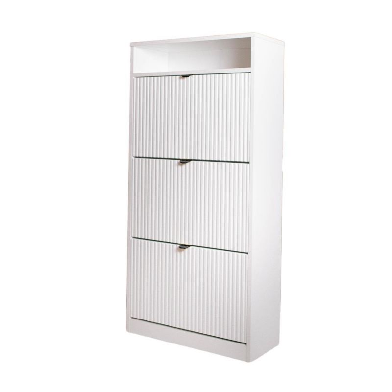 Szafka na buty Bettso Mia trzydrzwiowa ryflowana z czarnym uchwytem biały 1szt.