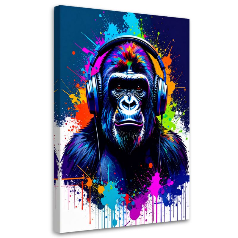 Obraz nowoczesny Feeby Kolorowa Małpa Muzyka Słuchawki 80x120cm 1szt