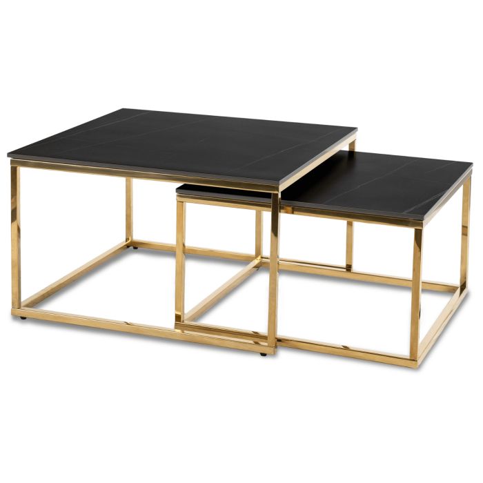 Zestaw Stolików Kawowych Tenor Mebel Elite Ceramiczny Czarny Marmur/ Złoty 1 kpl
