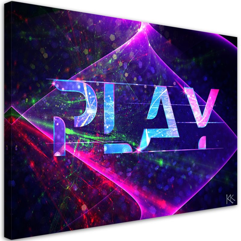 Obraz do pokoju gracza Feeby Napis Play Fioletowy 120x80cm 1szt