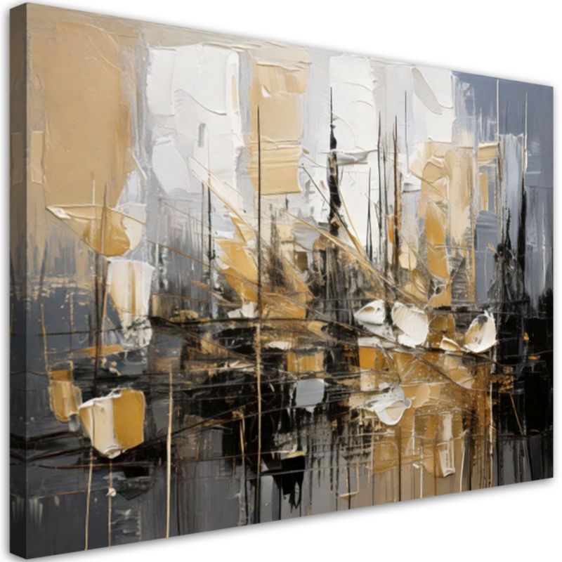 Obraz nowoczesny Feeby Abstrakcja w szarościach i beżu z elementami złota 100x70cm 1szt