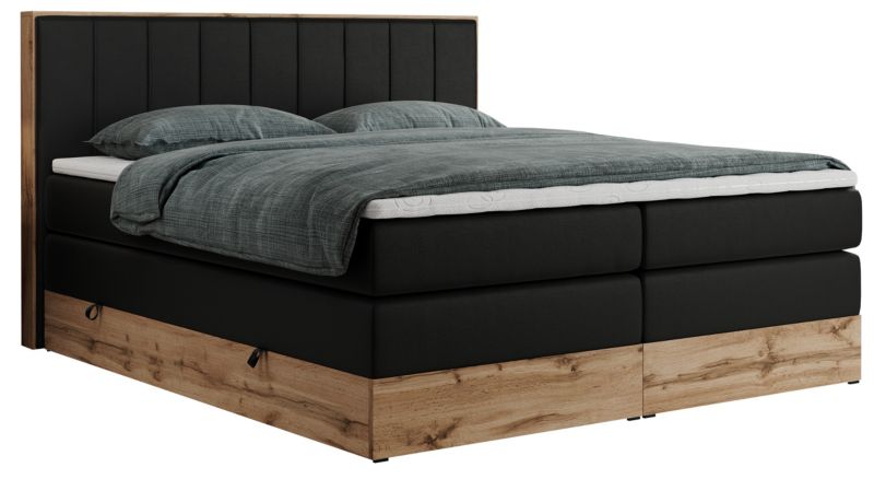 Łóżko kontynentalne MKS Meble BELLISSIMO KING 180x200 H3 czarny ekoskóra 1szt.