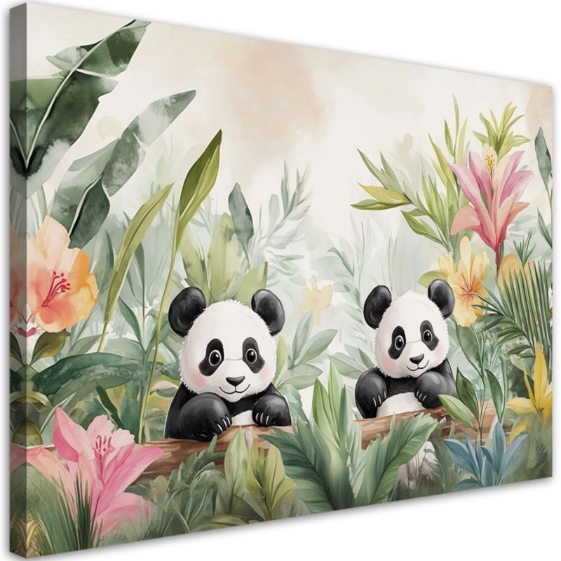 Obraz do pokoju dziecka Feeby Pandy w kwiatach roślinach 90x60cm 1szt