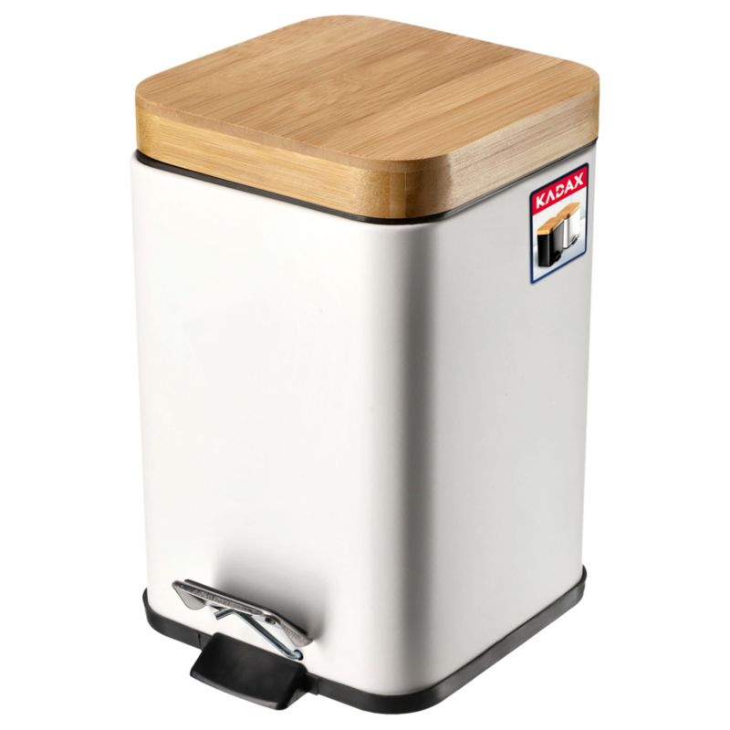 Kosz Na Śmieci KADAX Odpady Łazienkowy Pojemnik Biały Bambus Uchylny Z Pedałem 3L 1 szt.