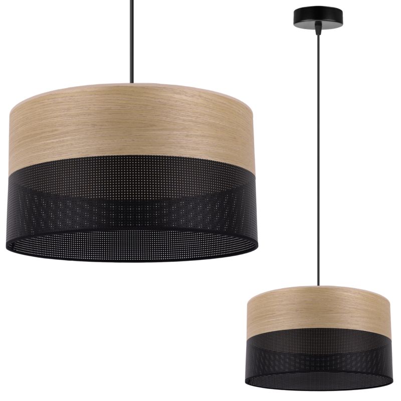 Lampa sufitowa wisząca Light Home LH Wood 1x E27 60W fornir dąb złocisty/czarny klosz 30cm 1szt.