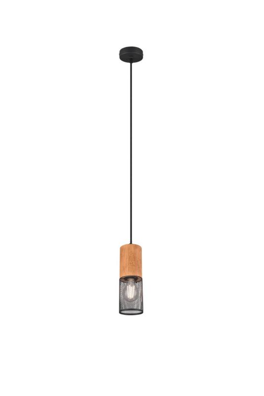 Lampa sufitowa wisząca Trio Tosh czarna-jasne drewno wym: 150 x 10 x 10 cm 1xE27 x 1 szt.
