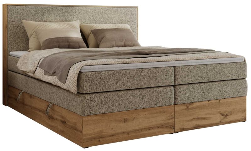 Łóżko kontynentalne MKS Meble WOOD CLASSIC KING 200x200 H3 ciemnobeżowy struktura 1 szt.