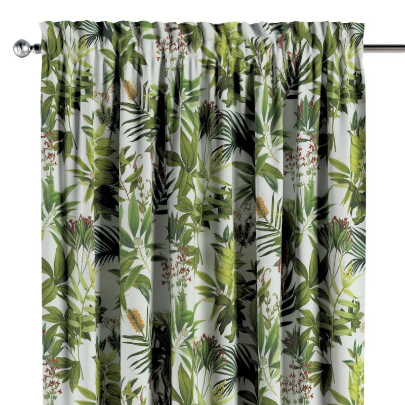 Zasłona na kanale z grzywką 1 szt. 130 x 245 cm Dekoria zielono-czerwona roślinność na białym tle 1 szt.