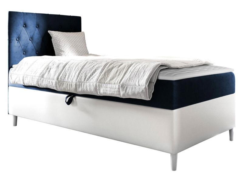 Łóżko kontynentalne MIRJAN 24 Filip Junior 1 80x200, Strona: Lewa biała ekoskóra/granatowy 1 szt.