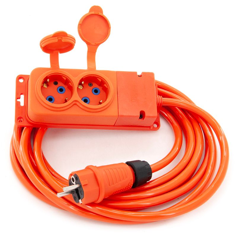 Przedłużacz ogrodowy gumowy ELS Elektrotechnika 2OW16022P 2-gniazdowy IP44 16A 230V H07BQ-F 3x2,5mm2 PUR uni-schuko, 3 m.