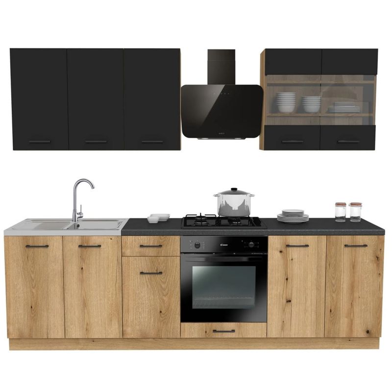 Meble Mebel Elite MODERN Kuchenne Zestaw Mebli Na Wymiar Modułowe Dąb Evoke/Czarny 260 1 szt