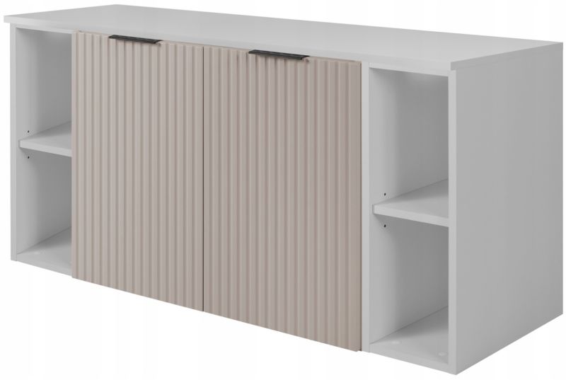 Szafka łazienkowa Furnidea 120 cm wisząca pod umywalkę kaszmir z białym blatem i regałami Flow 1 szt.