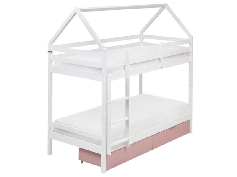 Łóżko piętrowe z szufladami Domek Drewno sosnowe Ternas 90 x 200 cm Różowy 1 szt.