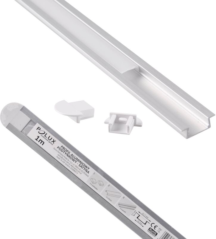 Zestaw Polux profil podtynkowy do taśm LED 1 m satynowy