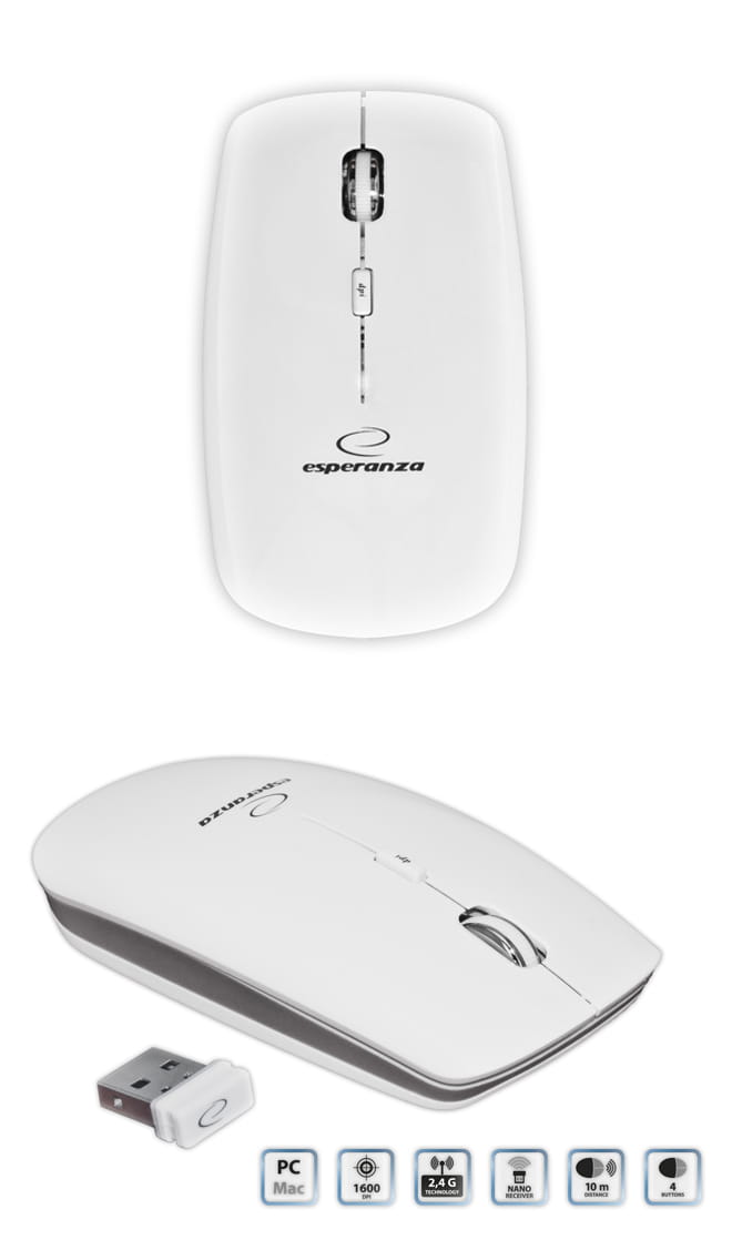 ESPERANZA Mysz bezp. EM120W SATURN biały - Henryx24