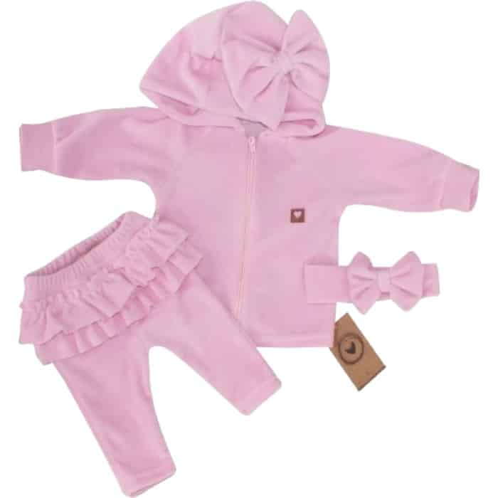 DRES NIEMOWLĘCY WELUROWY FALBANKI Z KOKARDĄ 3 CZĘŚCIOWY RÓŻOWY 56 OSTATNIE SZTUKI ZZ - 56