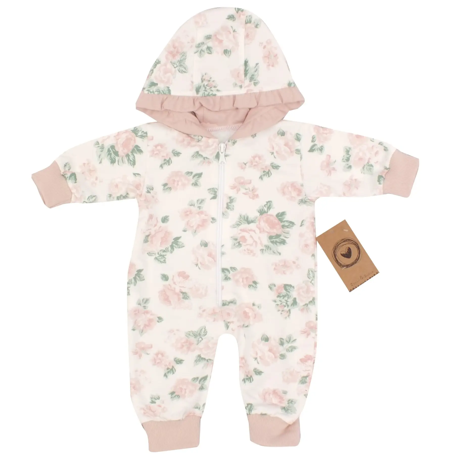 WYGODNY BAWEŁNIANY KOMBINEZON Z KAPTUREM PAJAC W KWIATY ZZ - 86